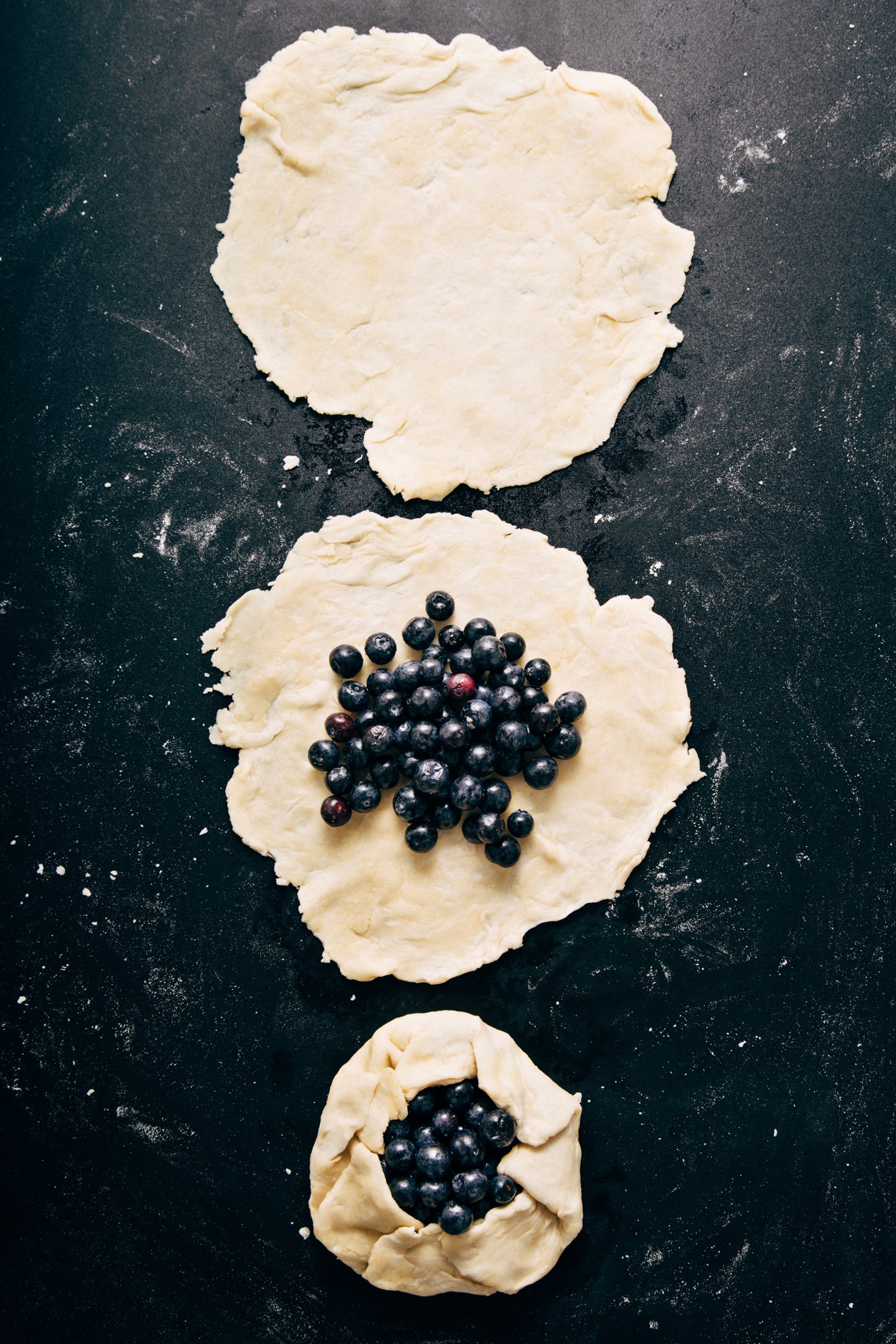 Mini Blueberry Galettes in various stages of the preparation process